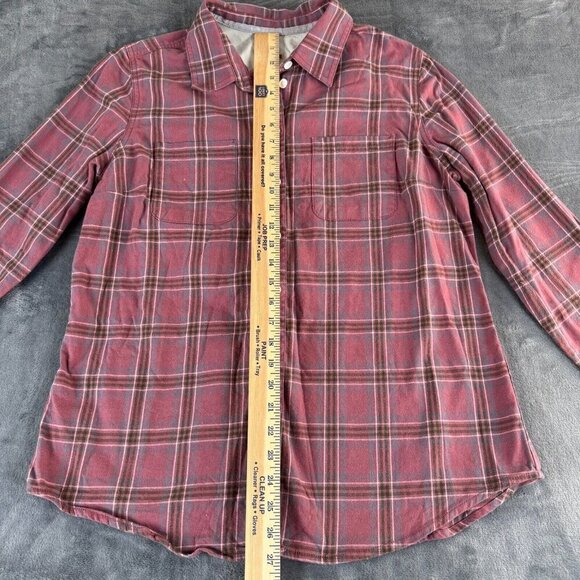 Ridgecut Toughwear Womens Large Button Up Flannel Shirt Red Wine Plaid Pockets - Picture 4 of 9